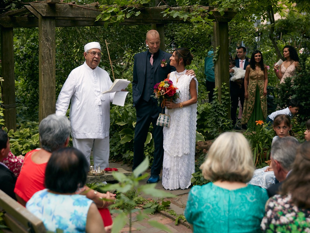 Interracial couple has Indian wedding and married in community gardens in NYC