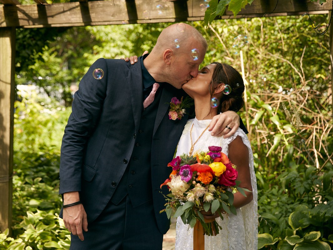 Interracial couple has Indian wedding and married in community gardens in NYC