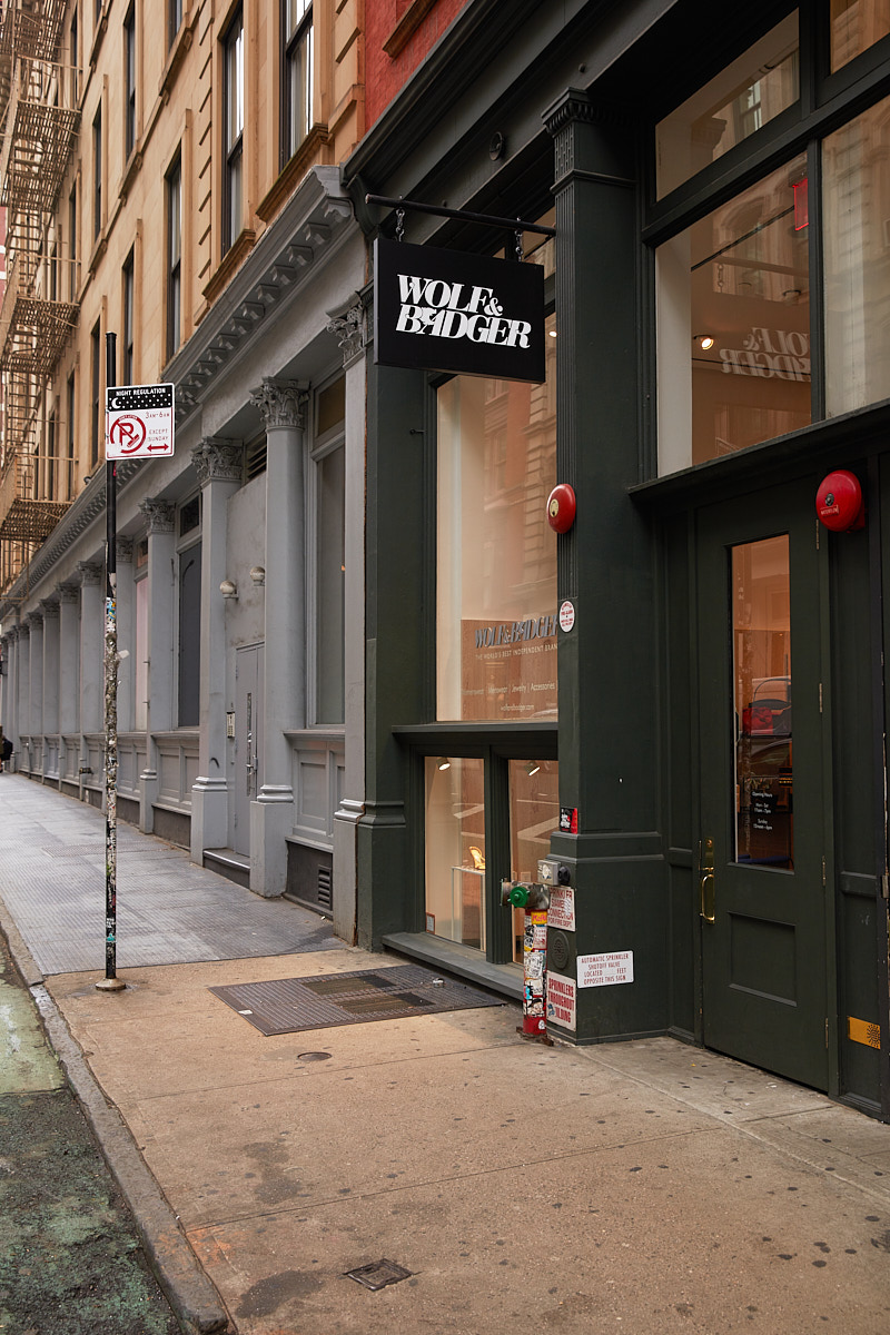 Interior Photography of London retailer Wolf & Badger's Redesigned Soho NYC Store, Street view
