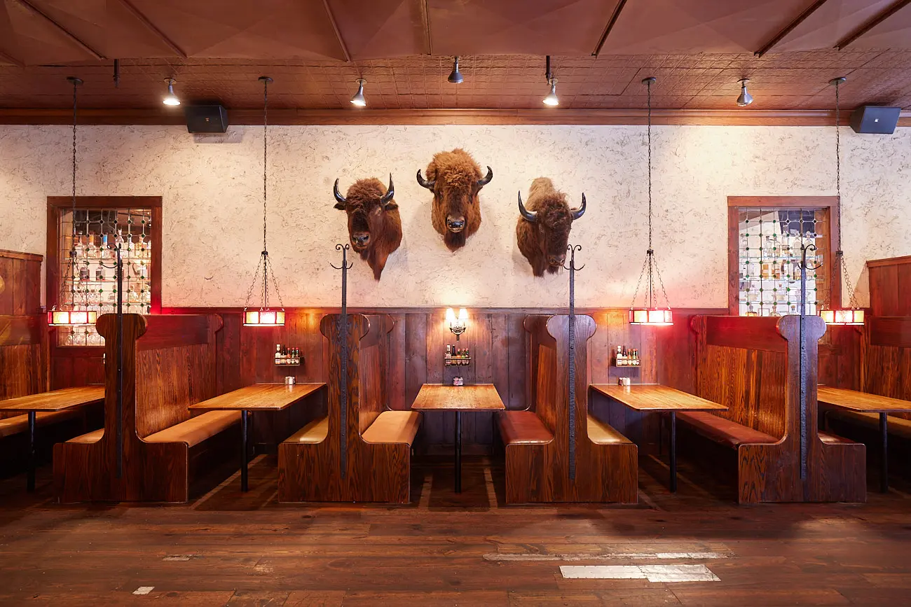 Architectural Photographer Dallas Ft Worth - Interior of Cowboy Themed Restaurant with Bull Heads