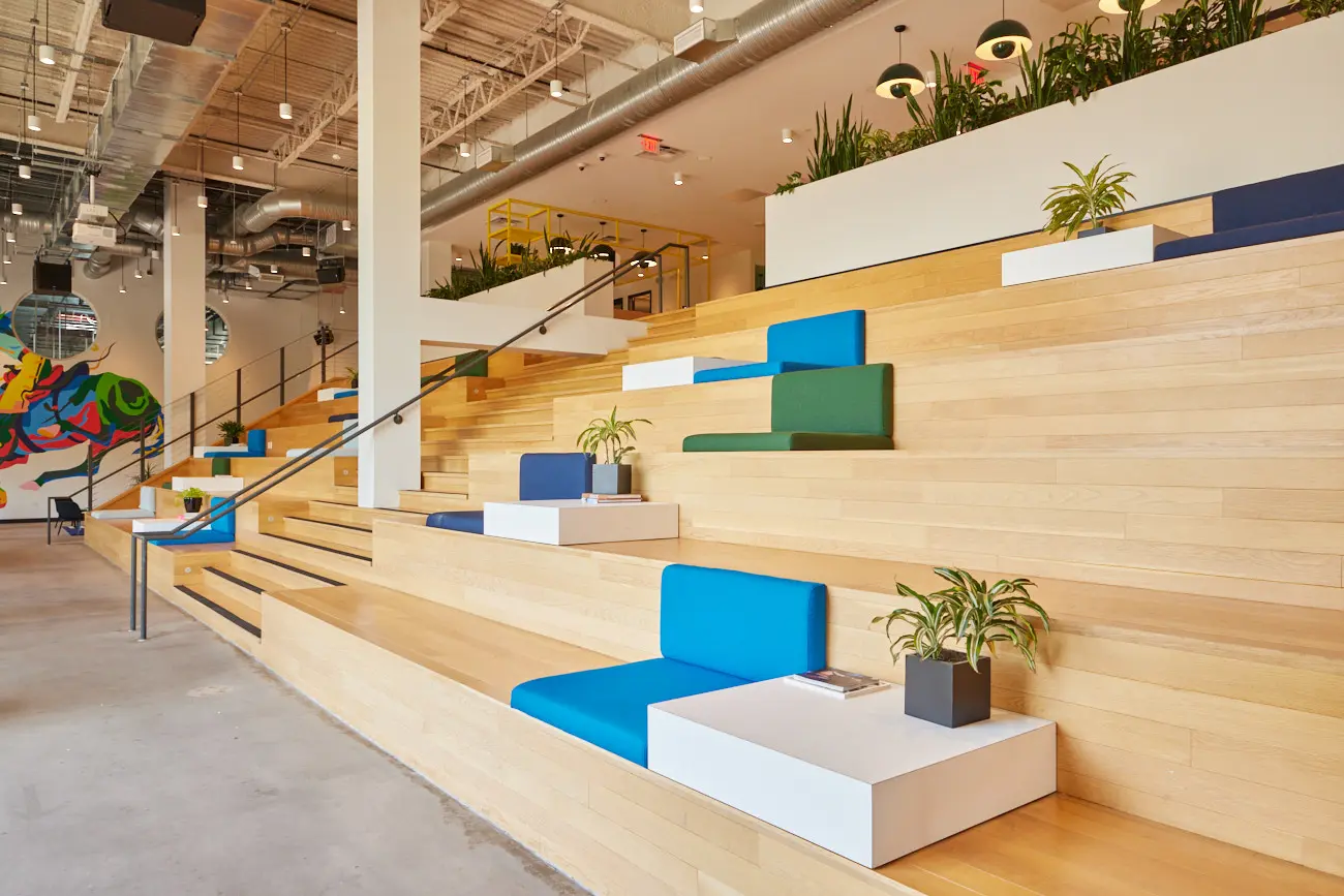 Architecture Photographer Dallas - Tiered Wooden Seating Theater at WeWork